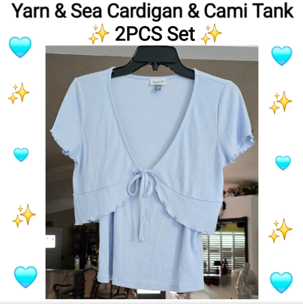 Yarn & Sea Light Blue Cardigan & Cami Tank Set, Size L